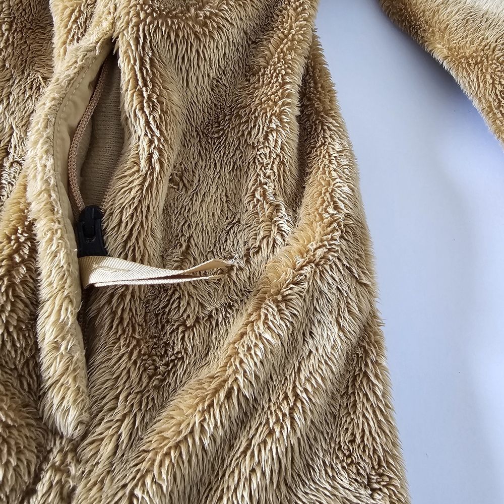 The North Face Fleece Jacket full zip gold size Small fuzzy cozy deep pile - Picture 7 of 11